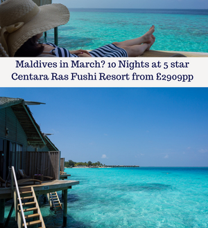 Maldives in March? 10 Nights at 5 star Centara Ras Fushi Resort from £2909pp