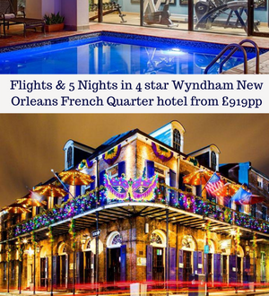 Flights & 5 Nights in 4 star Wyndham New Orleans French Quarter hotel from £919pp